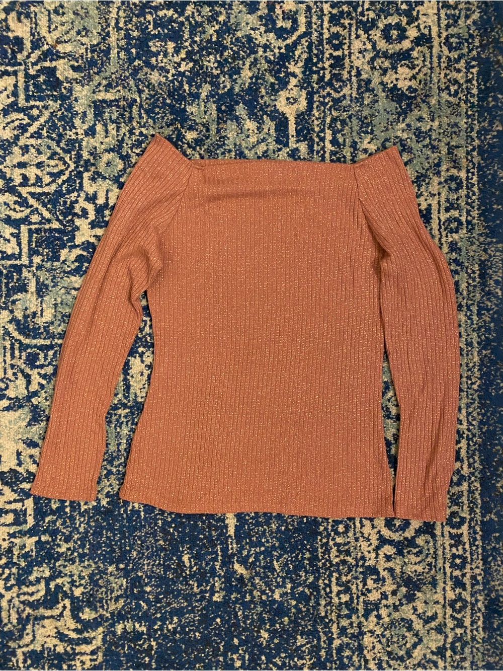 Papaya Off-Shoulder Ribbed Long Sleeve in Dusty Rose